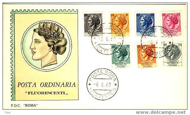 ITALIA FDC "ROMA"  1968  SERIE ORDINARIA "ITALIA TURRITA" DA 7 VALORI - 1968