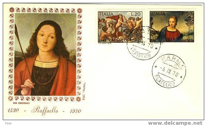 ITALIA FDC "ROMA"  1970  RAFFAELLO SANZIO PITTORE ARCHITETTO 1483-1520 - Religión