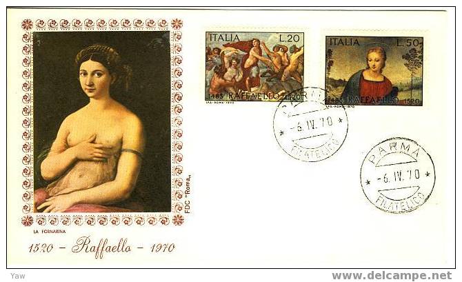 ITALIA FDC "ROMA"  1970  RAFFAELLO SANZIO PITTORE ARCHITETTO 1483-1520 - Religión