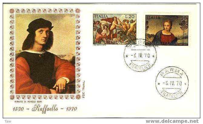 ITALIA FDC "ROMA"  1970  RAFFAELLO SANZIO PITTORE ARCHITETTO 1483-1520 - Religión