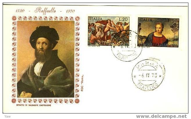 ITALIA FDC "ROMA"  1970  RAFFAELLO SANZIO PITTORE ARCHITETTO 1483-1520 - Religión