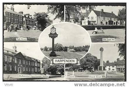 Harpenden : High Street, Old Cock Inn, Church Green, Rothamsted Experimental Station (circulée, 1962) - Hertfordshire