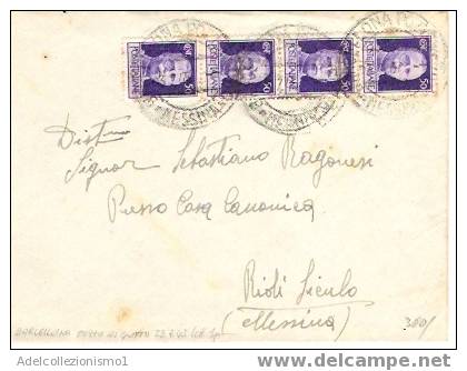 593)lettera Con 4x50c. Imperiale Senza Fasci Da Barcellona A Riddi Siculo Il 24-7-1945 - Poststempel