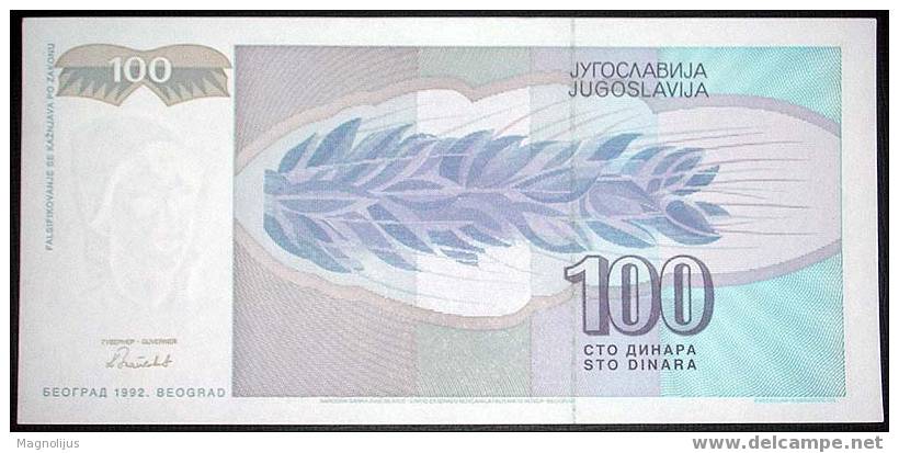 Yugoslavia,Banknote,Paper Money,Inflation,100 Dinars,1992. - Jugoslawien