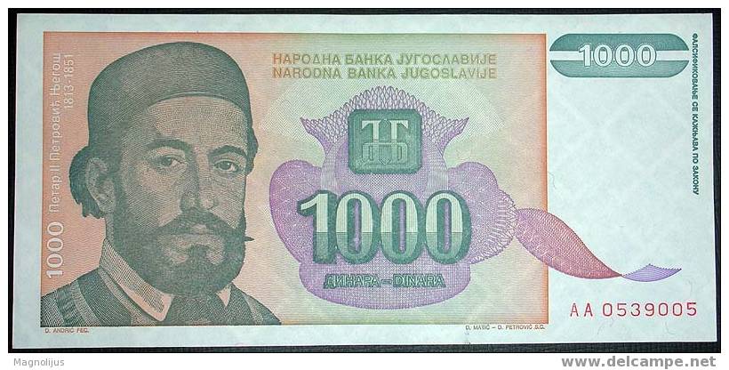 Yugoslavia,Banknote,Paper Money,Inflation,1000 Dinars,1994. - Jugoslawien