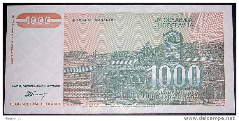 Yugoslavia,Banknote,Paper Money,Inflation,1000 Dinars,1994. - Yougoslavie