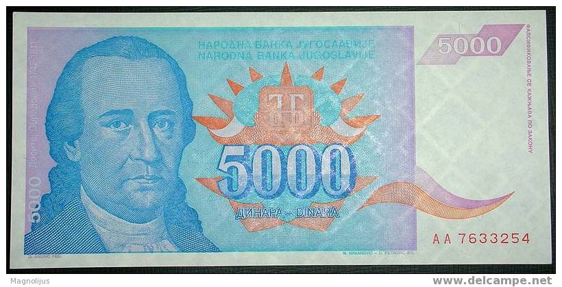 Yugoslavia,Banknote,Paper Money,Inflation,5000 Dinars,1994. - Yougoslavie