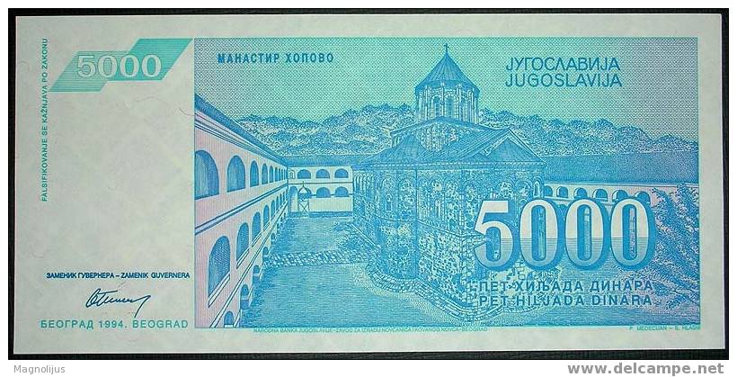 Yugoslavia,Banknote,Paper Money,Inflation,5000 Dinars,1994. - Jugoslawien