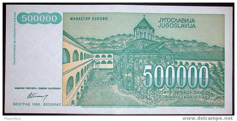 Yugoslavia,Banknote,Paper Money,Inflation,500.000 Dinars,1993. - Yougoslavie