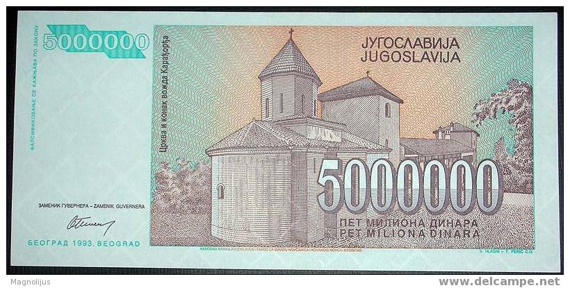 Yugoslavia,Banknote,Paper Money,Inflation,5.000.000 Dinars,1993. - Yugoslavia