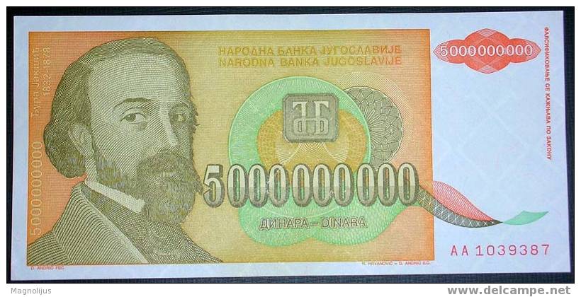 Yugoslavia,Banknote,Paper Money,Inflation,5.000.000.000 Dinars,1993. - Jugoslawien