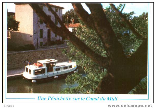 CARTE POSTALE D UNE PENICHETTE SUR LE CANAL DU MIDI - Houseboats