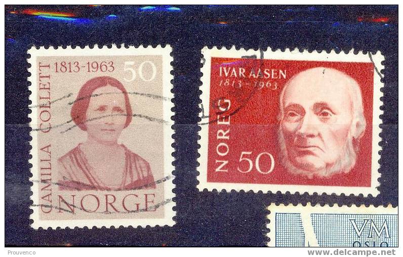 NORVEGE  NORGE NORWAY Yt 450 Et 458  CAMILIA COLLETT - IVAR AASEN  Ob. - Used Stamps