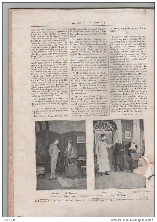 LA PËTITE ILLUSTRATION - THEATRE N° 88 - 3 FEVRIER 1923 - 132 - ATHENEE - LA SONNETTE D'ALARME - MARCELLE PRAINCE - FLO - Franse Schrijvers