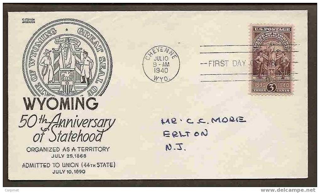 US -  WYOMING - 50th ANNIVERSARY OF STATEHOOD FIRST DAY COVER - Indépendance USA