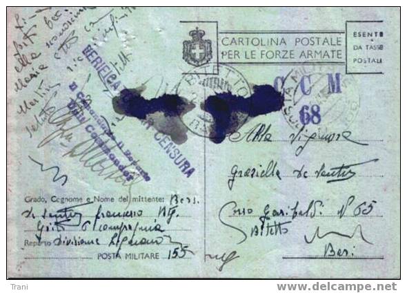 CARTOLINA POSTALE PER LE FORZE ARMATE - Anno 1945 - Marcophilie