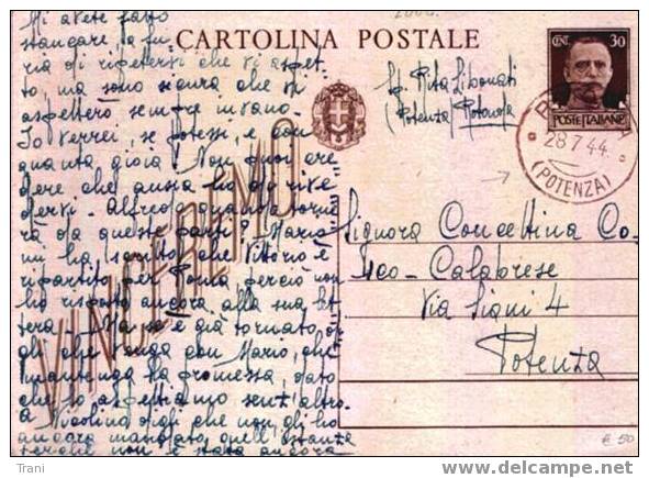 CARTOLINA POSTALE . Anno 1944 - Marcophilia