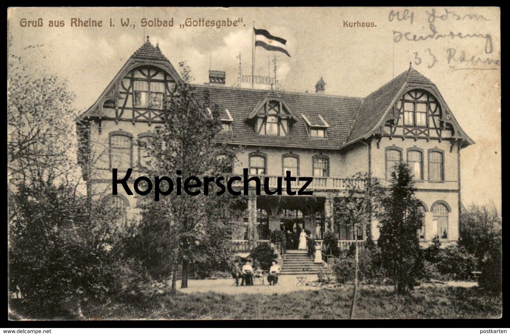 ALTE POSTKARTE GRUSS AUS RHEINE SOLBAD GOTTESGABE KURHAUS 1915 FELDPOST Stempel P.K. Cachet Postes Militaires Postcard - Rheine