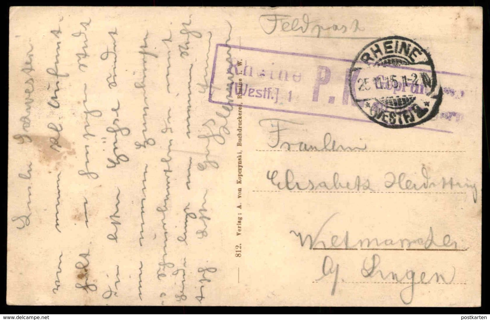 ALTE POSTKARTE GRUSS AUS RHEINE SOLBAD GOTTESGABE KURHAUS 1915 FELDPOST Stempel P.K. Cachet Postes Militaires Postcard - Rheine
