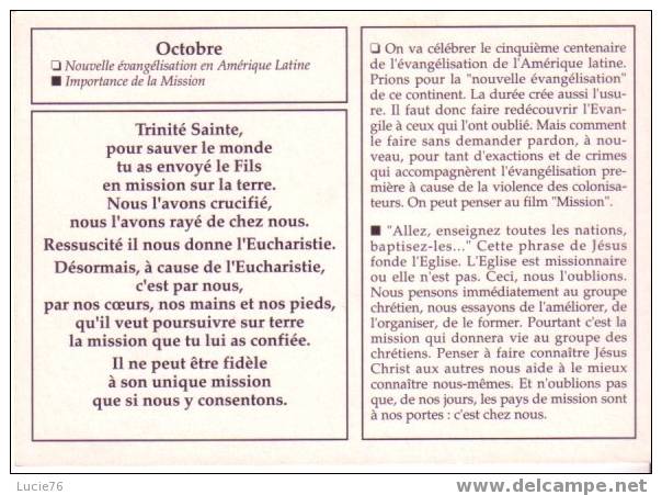 IMAGE  CALENDRIER  Religieux  -  1992  - Mois D´ OCTOBRE - Images Religieuses