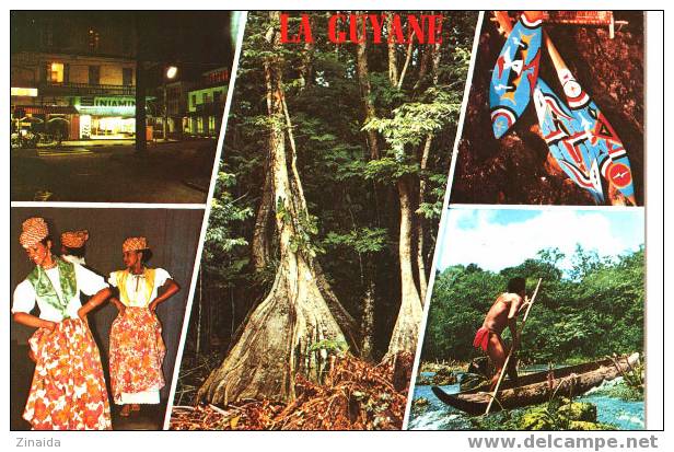 CARTE POSTALE DE LA GUYANE - PLACE DES PALMISTES - LA FORET VIERGE - PAGAIES BONI - DANSES - INDIEN WAYANA EN CANOT - Sonstige & Ohne Zuordnung