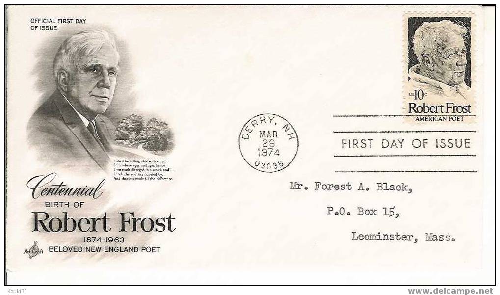 USA YT 1013 FDC : Robert Lee Frost , Poète - Escritores