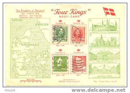 Danmark Mi. N°309  "Four Kings" Post-Card Abgestempelt Mit Einzeiler Am 16. 12 53 - Usati