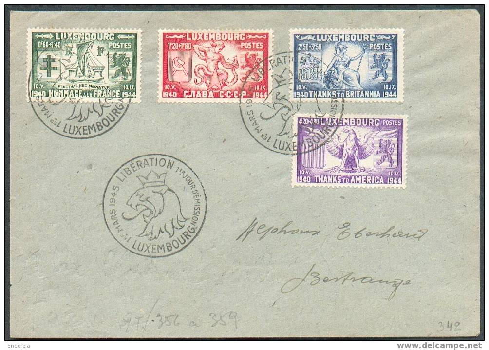 N°356/359 Obl. Sc LIBERATION LUXEMBOURG/Héralldique Lion S/L. Du 1/03/1945 Vers Bertrange.  TB - 2213 - Storia Postale