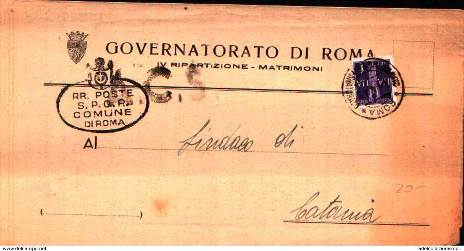 612)lettera Con 1 Lira Imperiale Aerea Da Roma A Catania Il 24-4 1944 - Poststempel