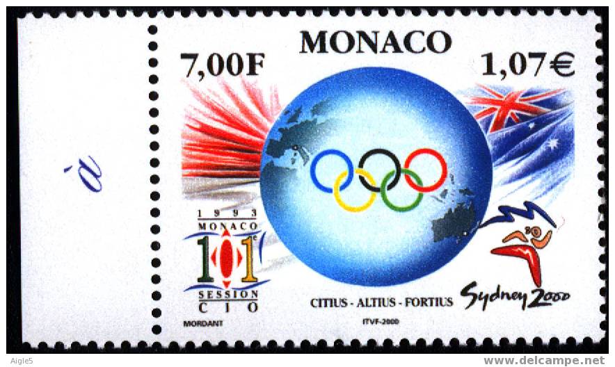 MONACO .2000.  Jeux Olympiques De Sydney. Composition Avec  Logo , Anneaux Sur Globe, Logo De La 101° Session Du CIO - Ete 2000: Sydney