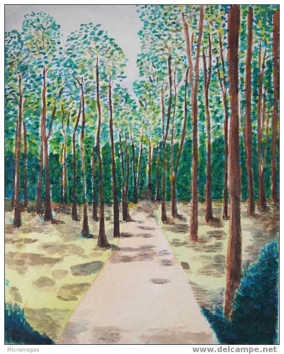 Aquarelle : Allée En Forêt - Acuarelas