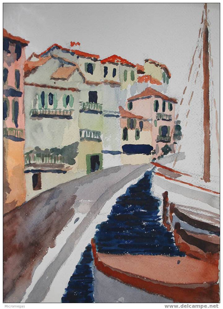 Aquarelle : Bateaux Au Port - Wasserfarben