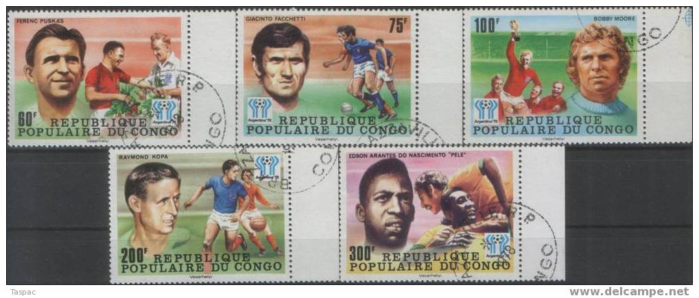 Congo (Brazzaville) 1978 Mi# 614-618 Used - 11th World Cup Soccer Championship, Argentina - Used