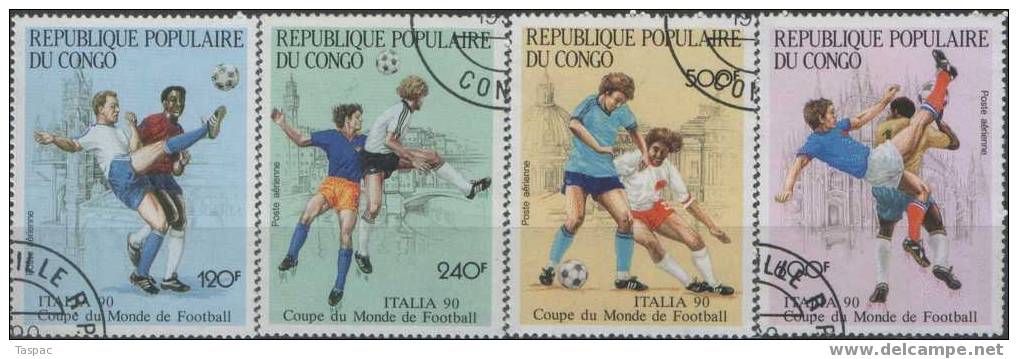 Congo (Brazzaville) 1990 Mi# 1178-1181 Used - World Cup Soccer Championships, Italy - Usados