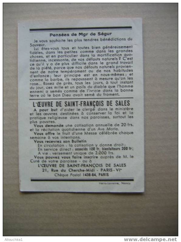 PETIT CALENDRIER DE 1951 OFFERT PAR DES RELIGIEUX OEUVRE DE ST FRANCOIS DE SALES  PARIS - Petit Format : 1941-60