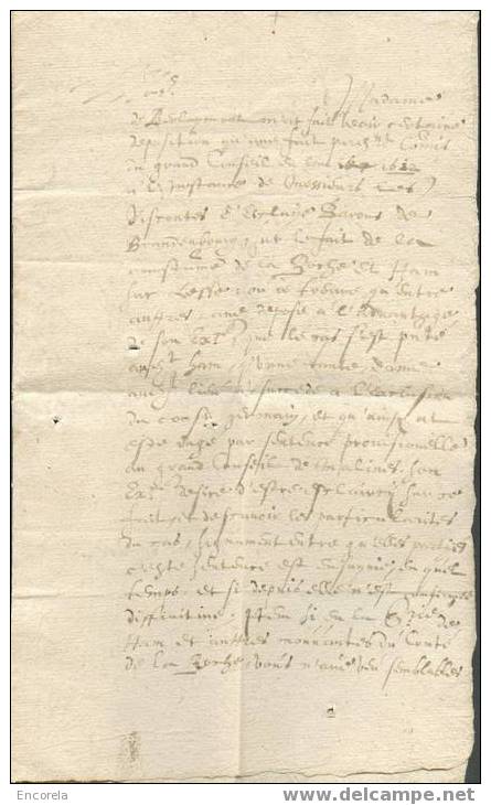 Lettre Non Adressée En Vieux Français Signée H.H. NUNDORFF Et Datée De LUXEMBOURG Le 2/3/1624.  Rareté. - 2236 - ...-1852 Vorphilatelie