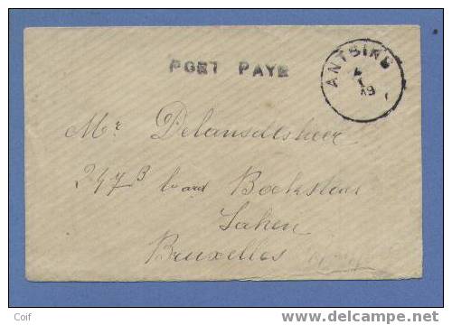 Klein Briefje Verzonden Met Stempel ANTOING + Stempel PORT PAYE !!!! - Foruna (1919)