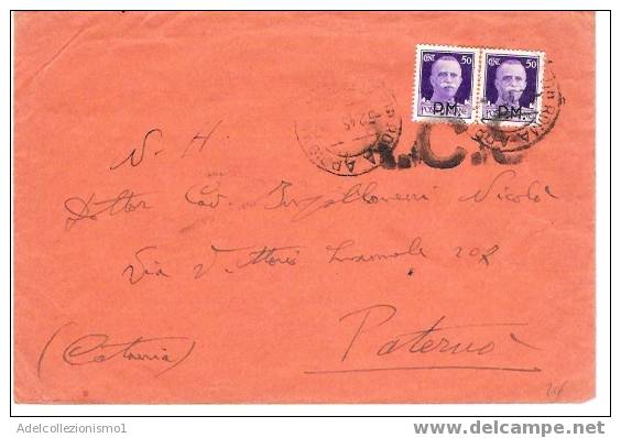 614)lettera Con 2x50c.PM Imperiale Da Roma A Paternò Il 5-2-1945 - Marcophilie