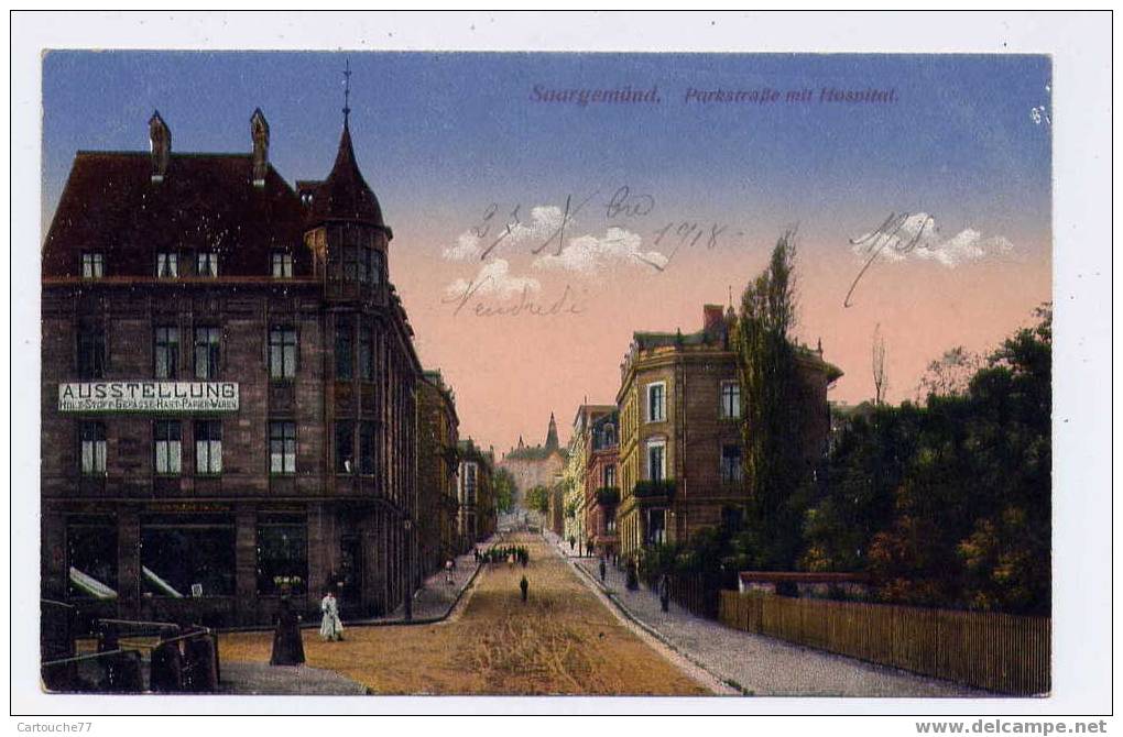 K7 - SARREGUEMINES - Parkestrabe Mit Hospital (1918 - Jolie Carte) - Sarreguemines