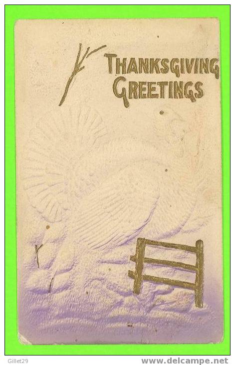 THANKSGIVING  GREETINGS - BIG EMBOSSED TURCKEY - - Thanksgiving