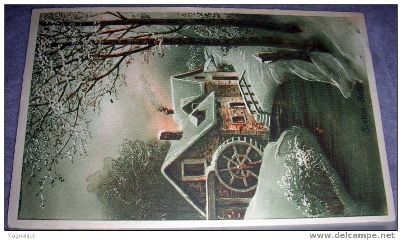 Watermill,Stream,House,Mill,Winter,vintage Postcard - Watermolens