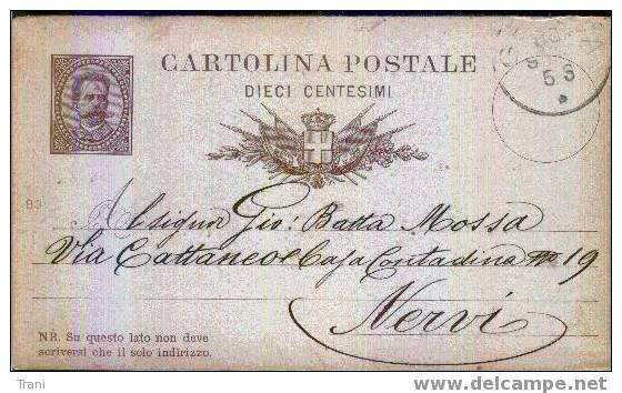 GENOVA / NERVI - Anno 1884 - Entiers Postaux