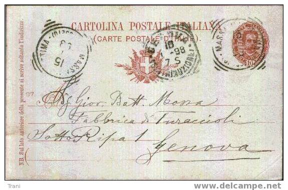 MASSA MARITTIMA / GENOVA - Anno 1898 - Entiers Postaux