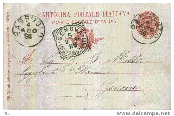 SASSUOLO / GENOVA - Anno 1896 - Entiers Postaux