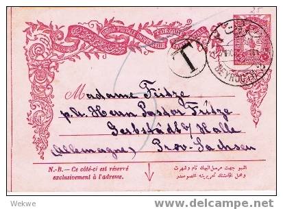 Lib023/  LIBANON - Beyrouth 2 Doppelkreisstempel 1908. Türkische Ganzsache - Libanon