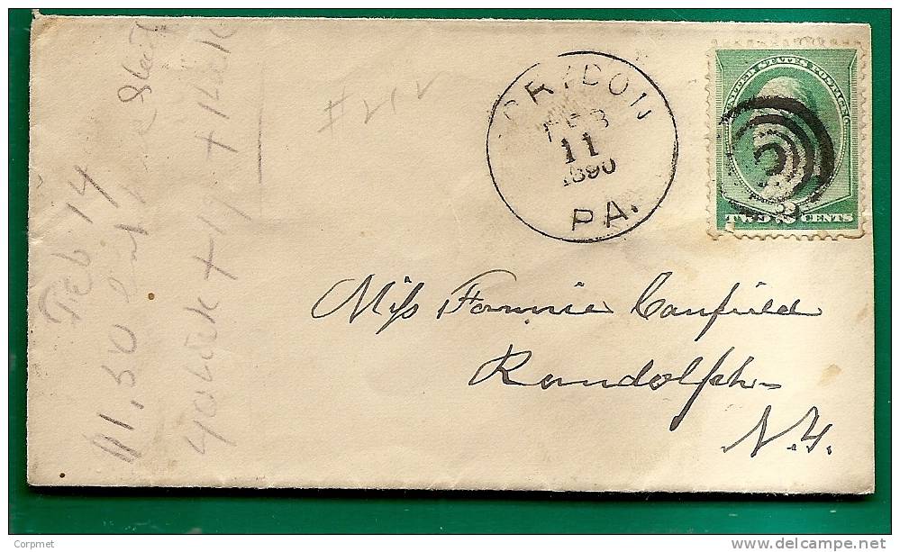 US - VF 1890 COVER From PA To RANDOLPH, NY Transit In SALAMANCA, NY (transit And Reception CDS At Back) - Covers & Documents