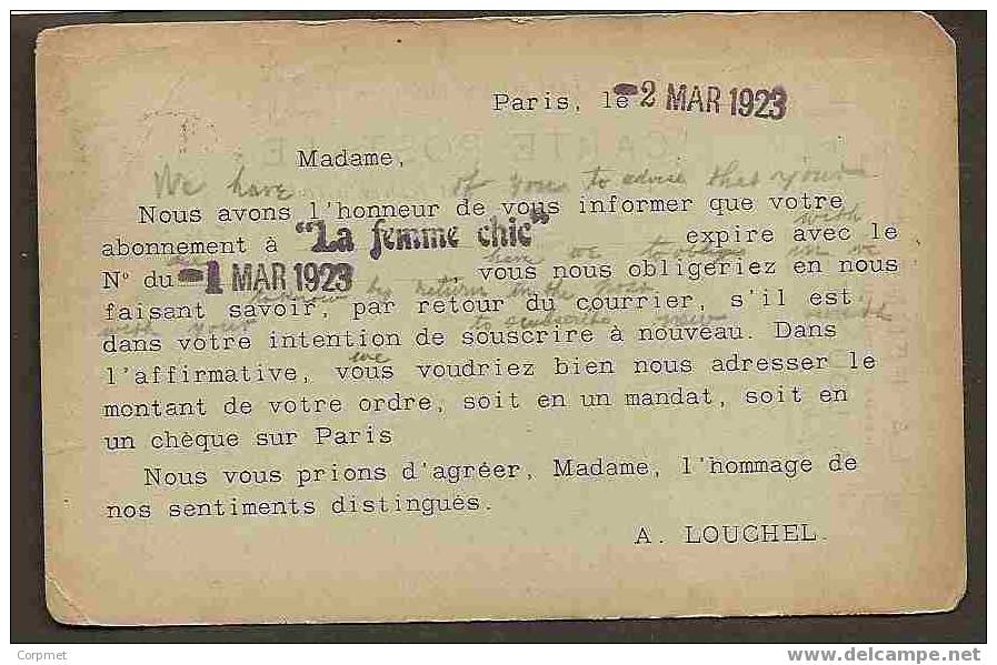 FRANCE VF 1923 ADVERTISING POSTCARD From PARIS To PHILADELPHIA - Lettres & Documents