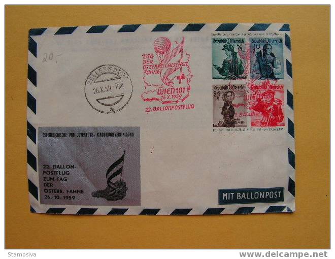 == Austria, Ballon Mail  , Ganzsache Wien 1959 , Special Stationery Envelope - Fesselballons