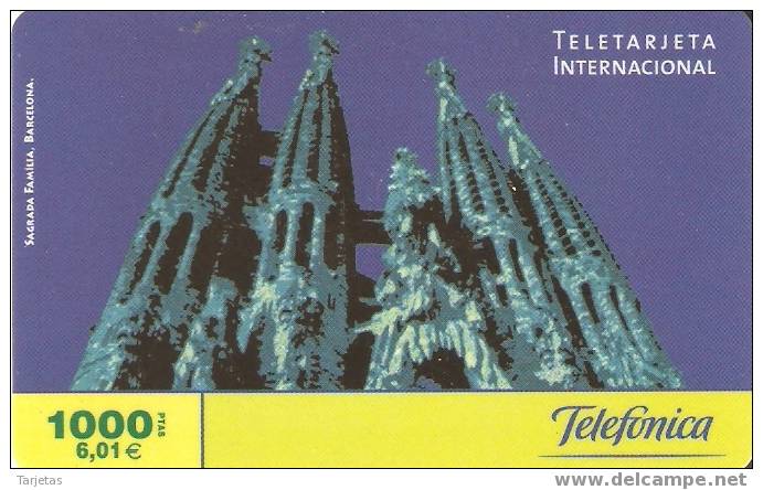 TARJETA SAGRADA FAMILIA DE GAUDI DE 1000 PTAS. DE TELEFONICA - Cultural