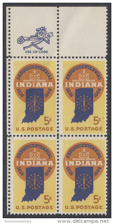 !a! USA Sc# 1308 MNH ZIP-BLOCK (UL) W/ Crease - Nuovi